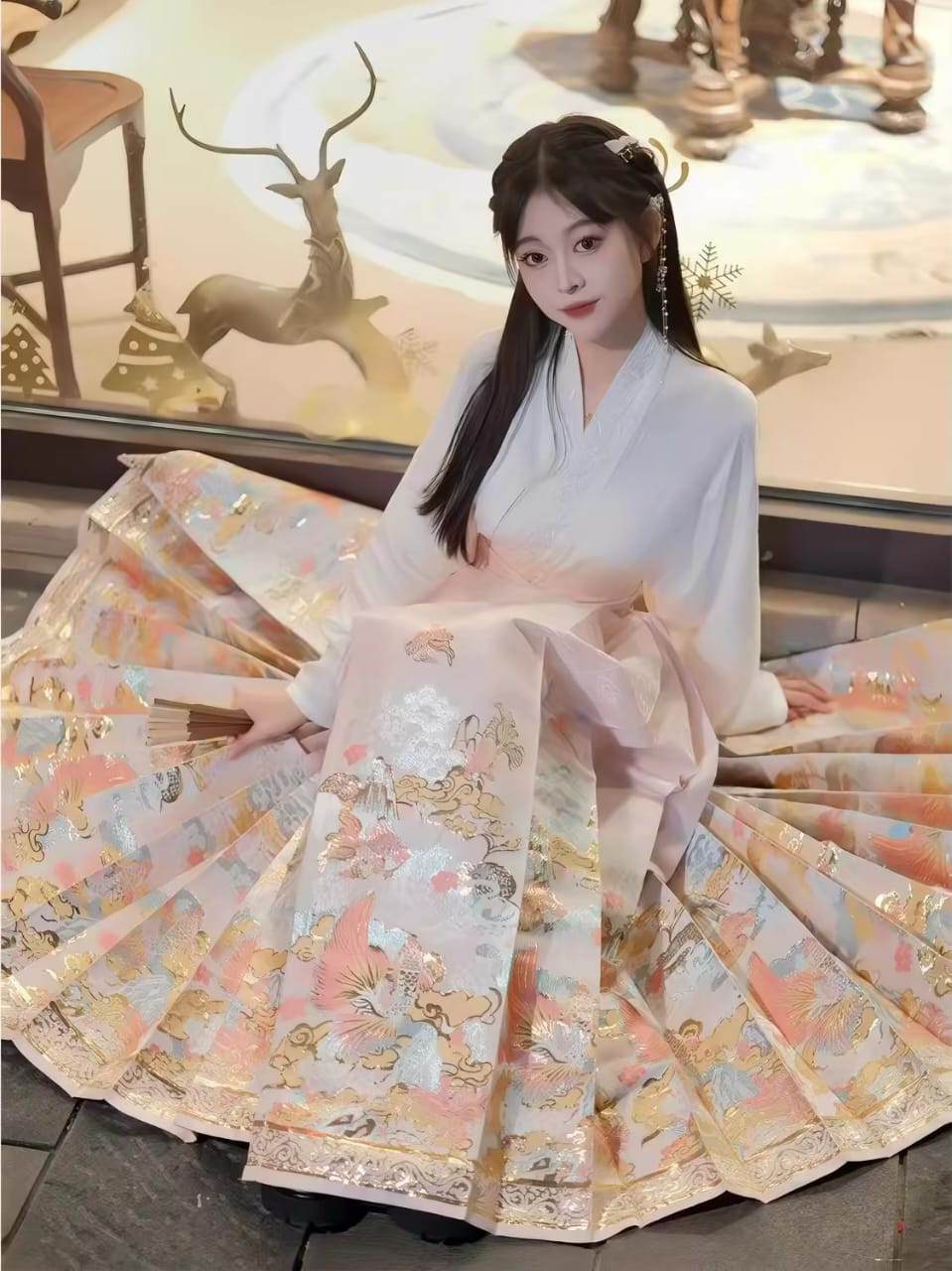 Gold‑Woven Mamian Skirt – Brocade Hanfu Skirt(single skirt)