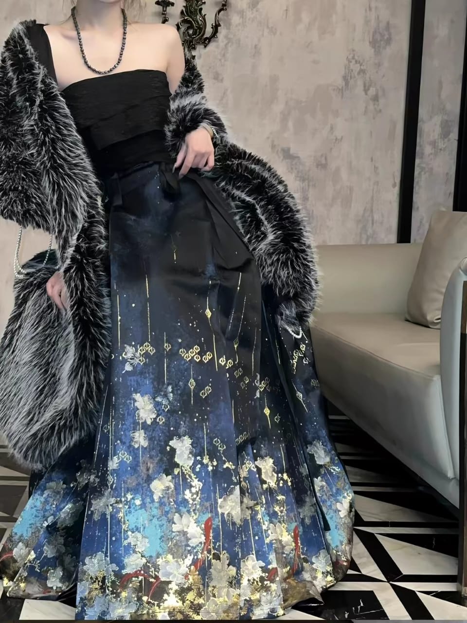 Gold‑Woven Mamian Skirt – Brocade Hanfu Skirt(single skirt)