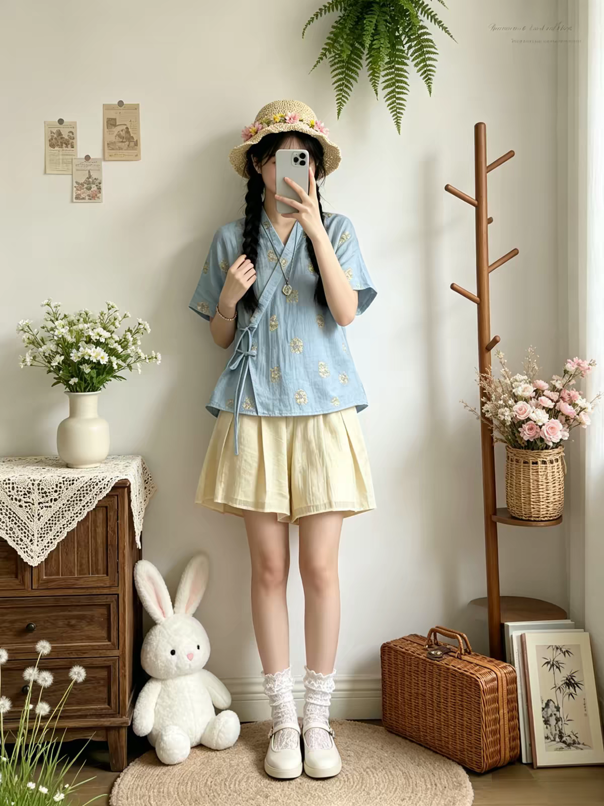 Casual Cross-Collar Hanfu Set with Shorts | Everyday Summer Hanfu