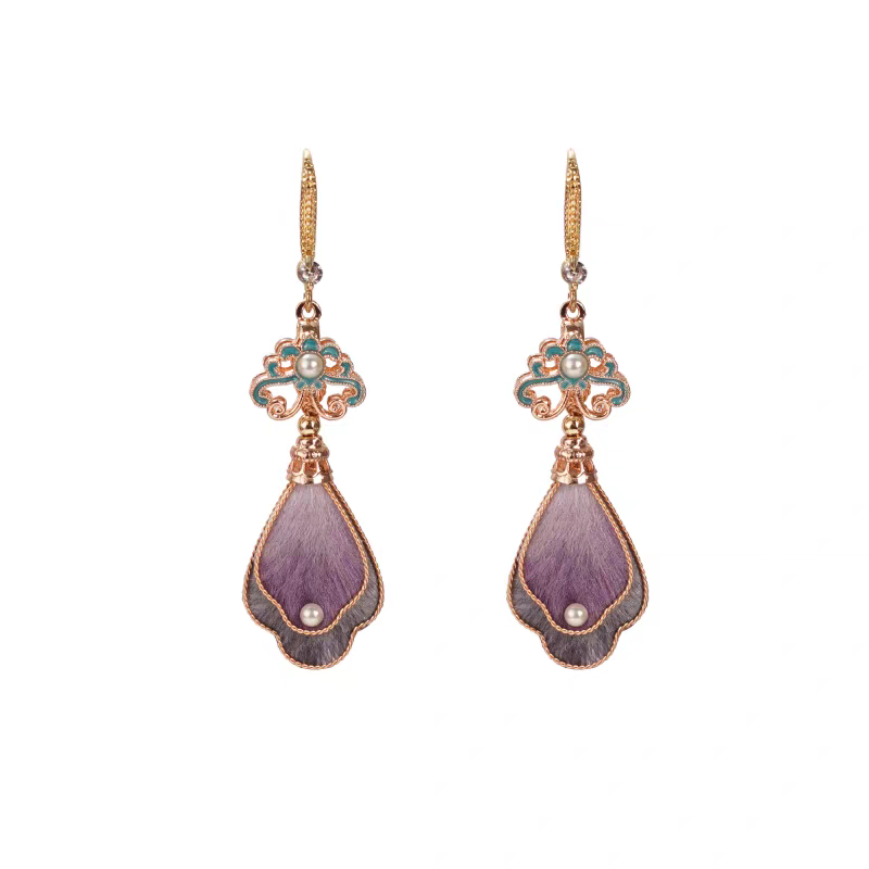 Chinese Ronghua Flower Earrings | Traditional Chinese Handmade Floral Earrings | Elegant Cultural Gift
