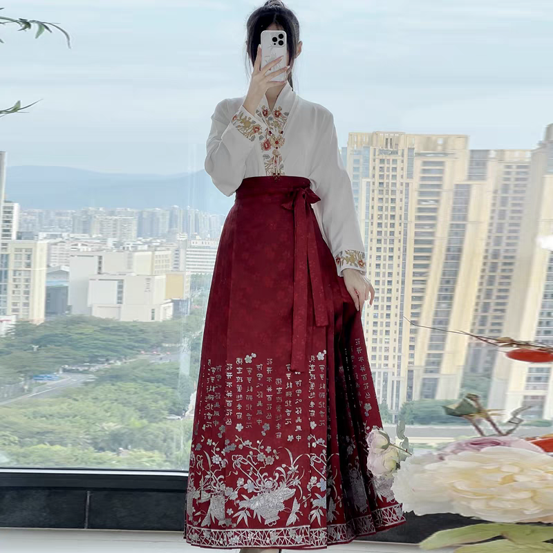 交领织金马面裙配套S-XL hanfu horse face skirt