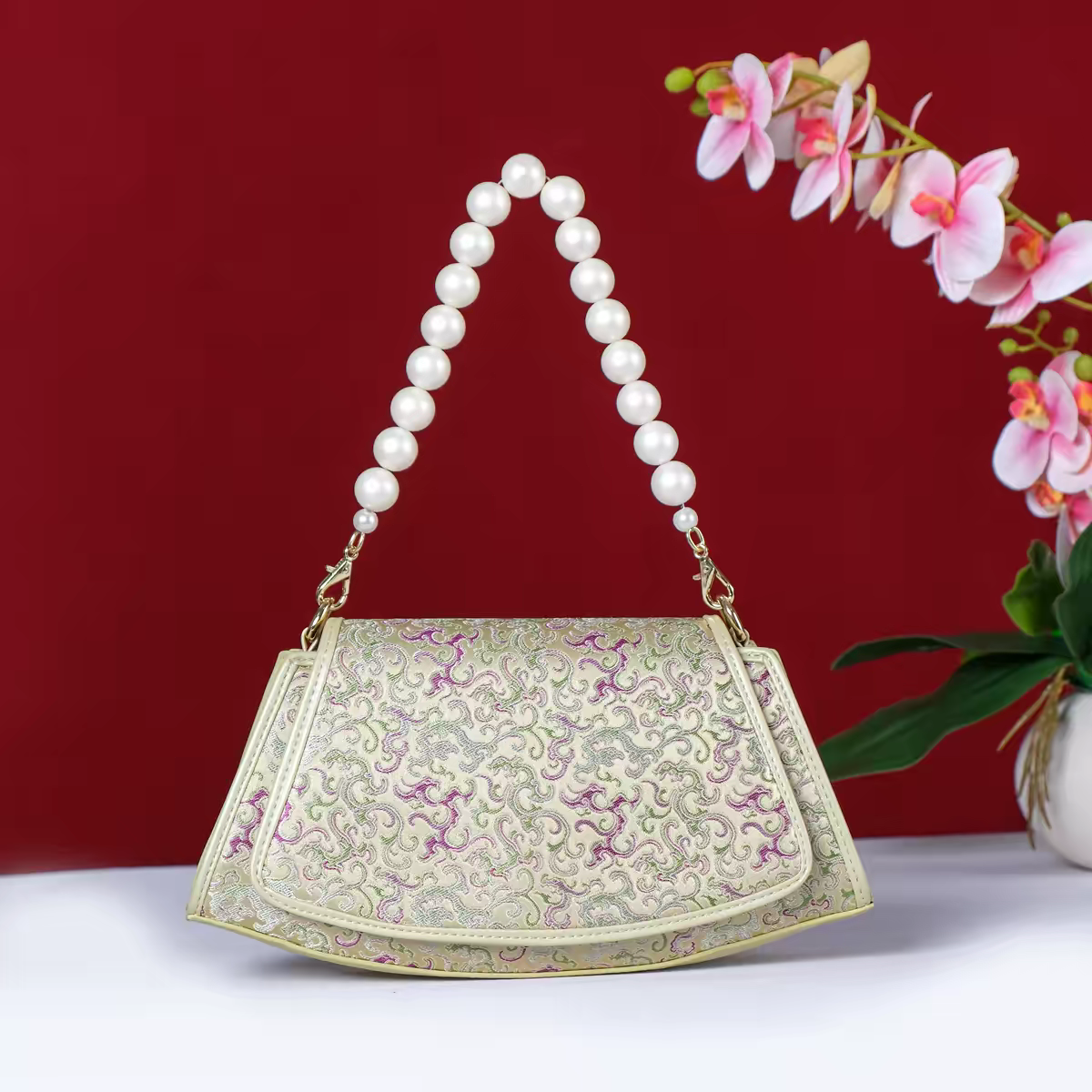 Song Brocade Silk Handbag (宋锦) | Chinese Intangible Cultural Heritage Inspired Elegant Tote Bag