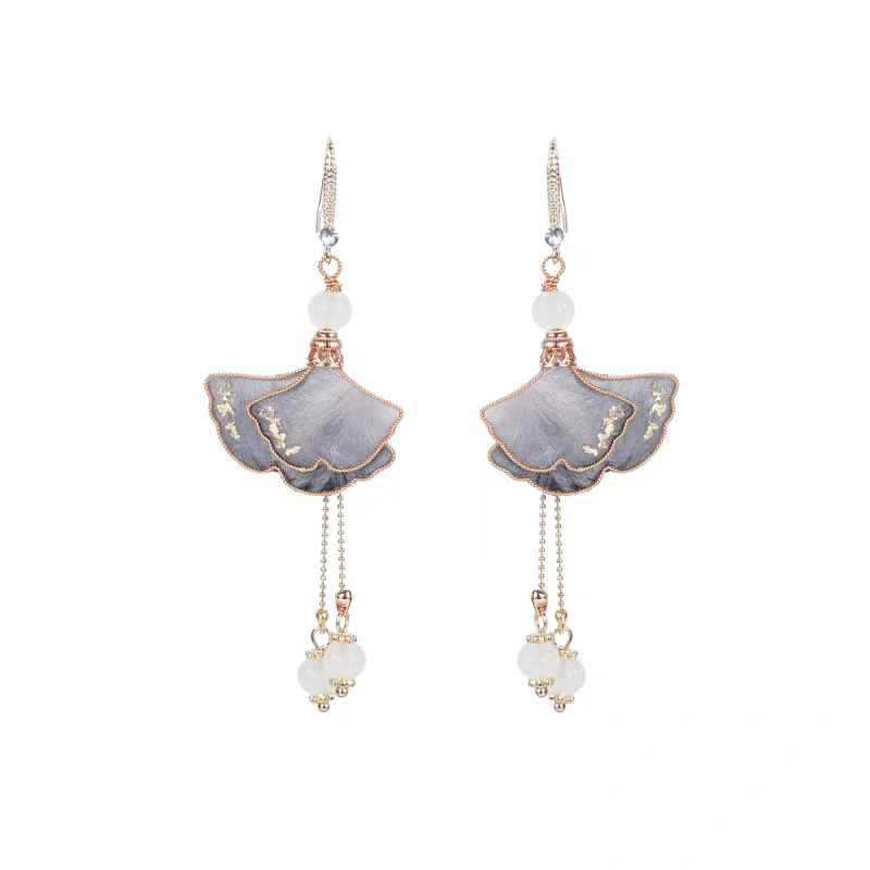 Chinese Ronghua Flower Earrings | Traditional Chinese Handmade Floral Earrings | Elegant Cultural Gift