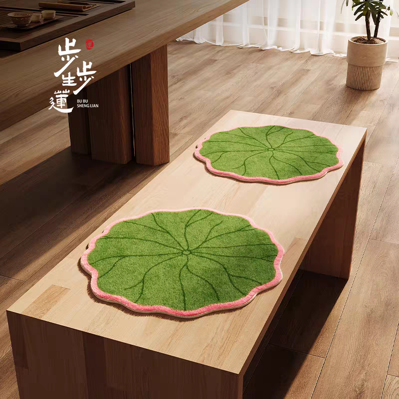 新中式荷叶圆形坐垫椅子垫古风椅垫圆凳子垫屁垫莲花蒲团绿色座垫