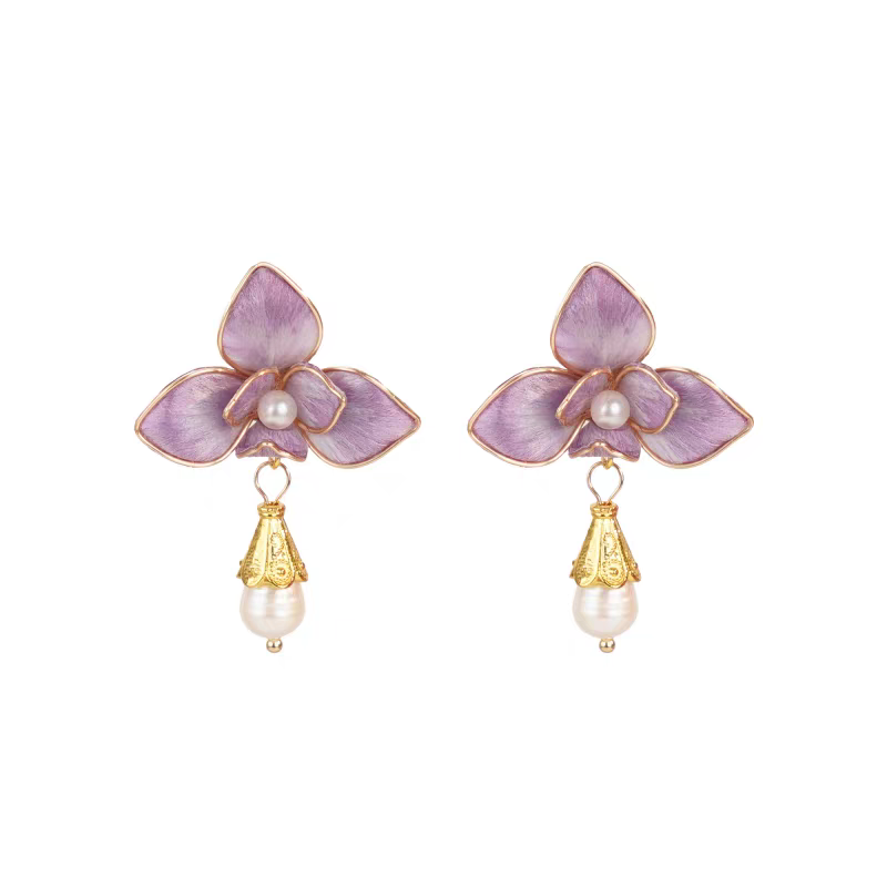 Chinese Ronghua Flower Earrings | Traditional Chinese Handmade Floral Earrings | Elegant Cultural Gift