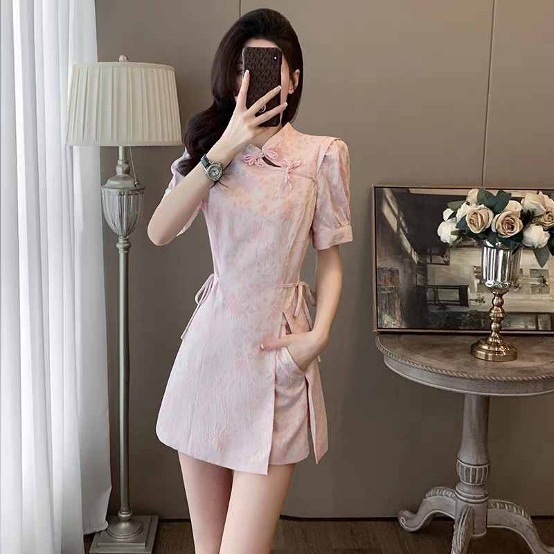Modern Chinese Cheongsam Two Piece Set – New Chinese Style Outfit | International Shipping 新中式旗袍裤装两件套S-XL