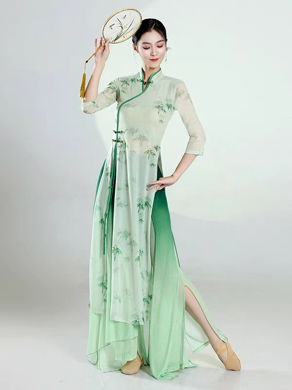 古典舞旗袍舞蹈服女身韵渐变中国舞练功服成人女表演出服装新款S-3XL/120-150