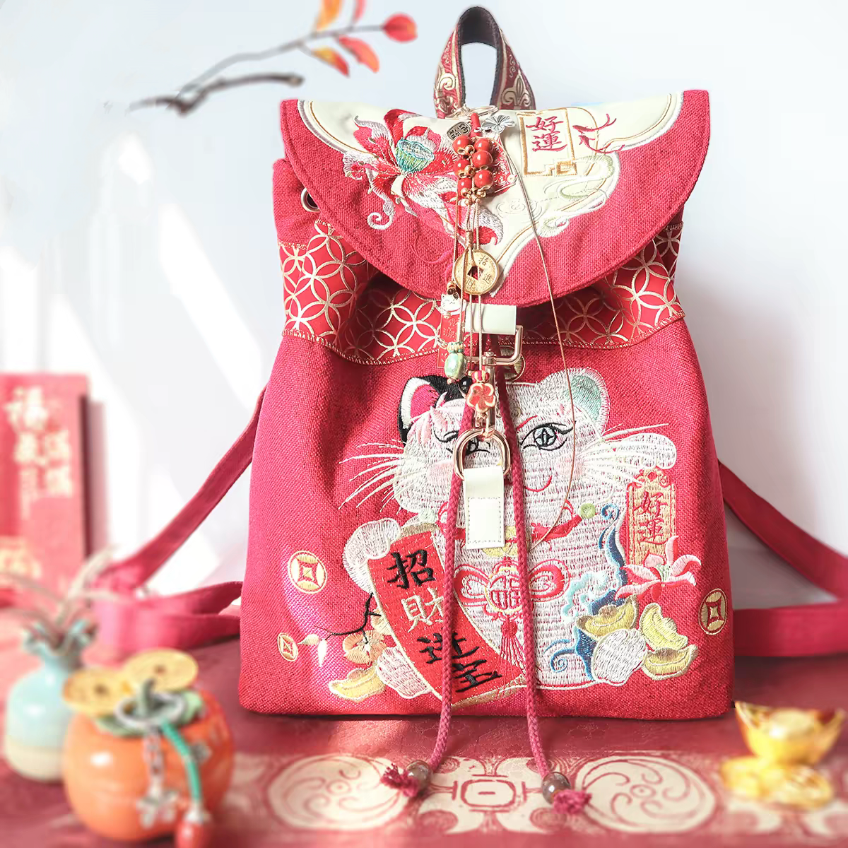 Guofeng Embroidered Backpack