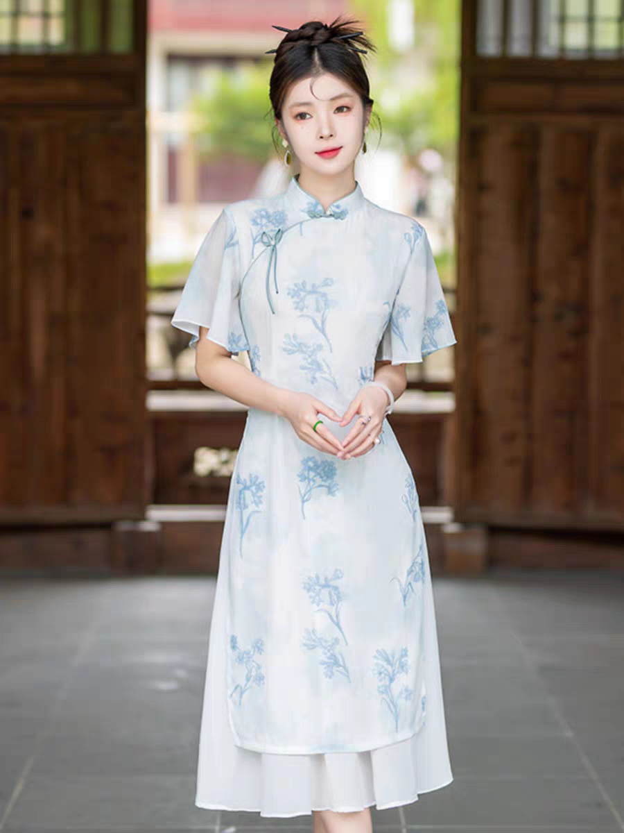 Gaun Cheongsam Gaya Cina Moden (M-4XL)