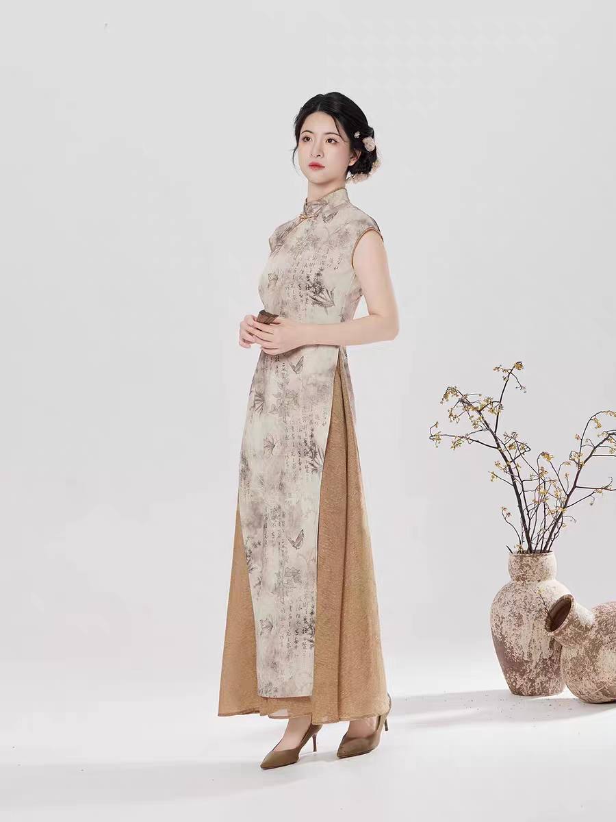 新中式水墨国风高端气质改良旗袍新款连衣裙S-L