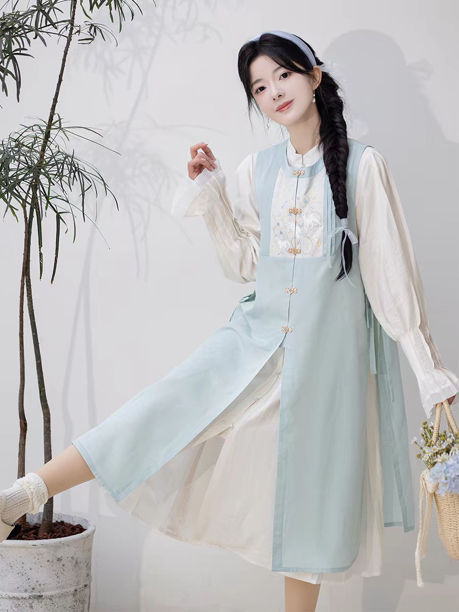 Ming Standing Collar Long Shirt with Long Bijia