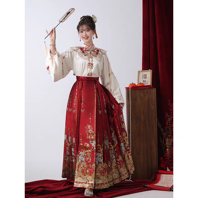 Hanfu Matching Mamian Skirt Set (New Chinese-Style Wedding Attire) S-XL