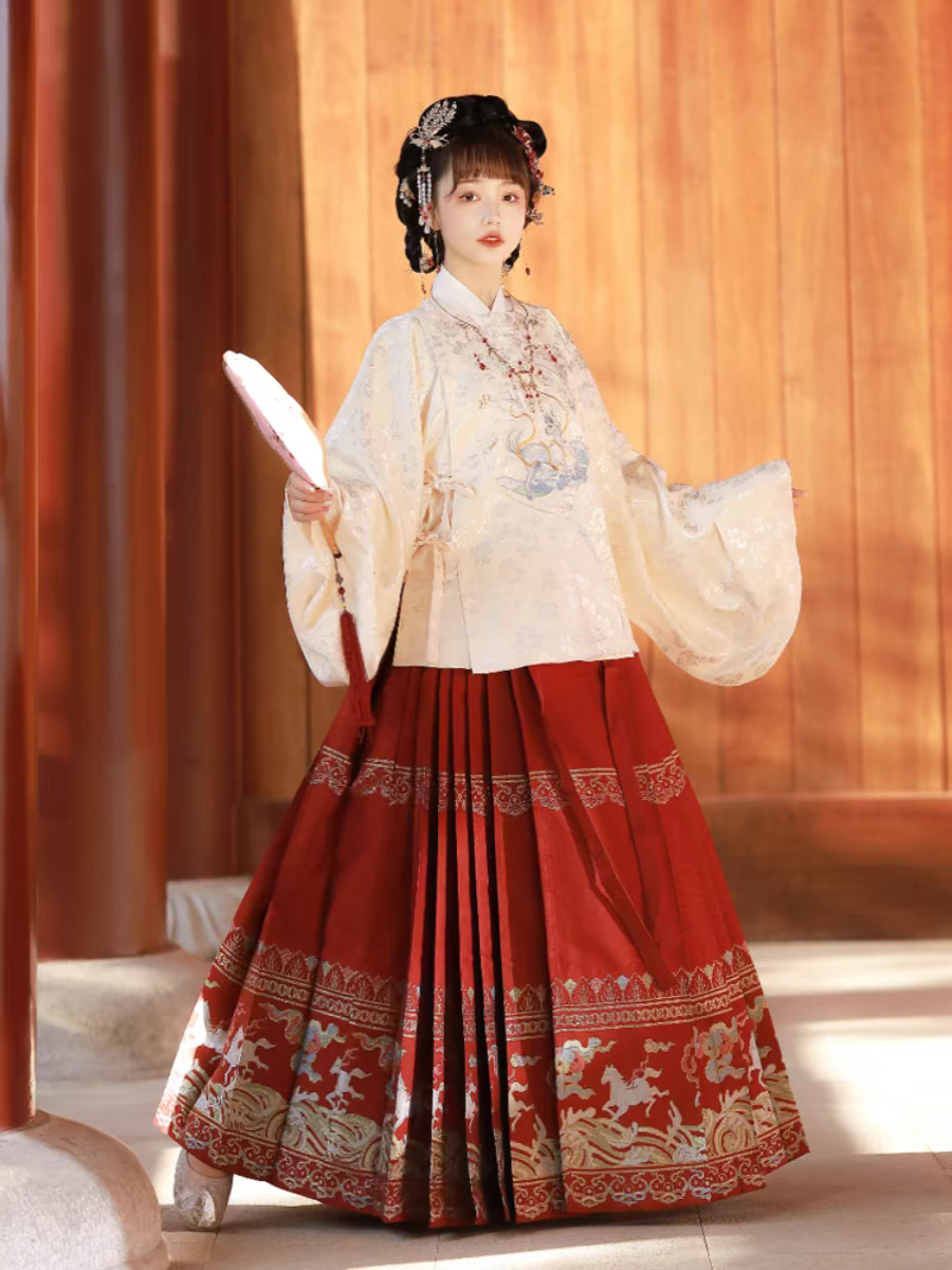 Set skirt tiga helai berwajah kuda, saiz S-XL
