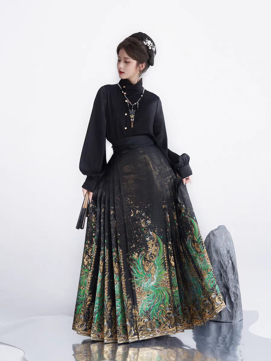 Gold‑Woven Mamian Skirt – Brocade Hanfu Skirt S-XL(single skirt)