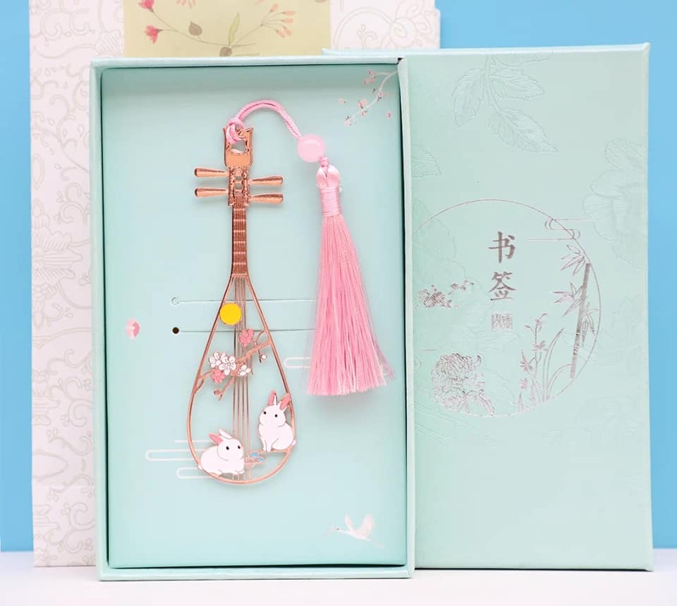 琵琶桃花雙兔書籤