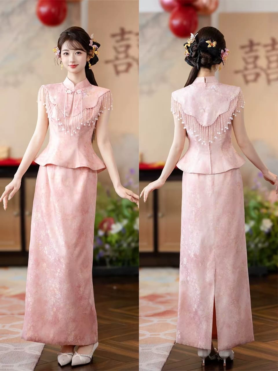 Pink Modern-Traditional Qipao – Engagement Gown
