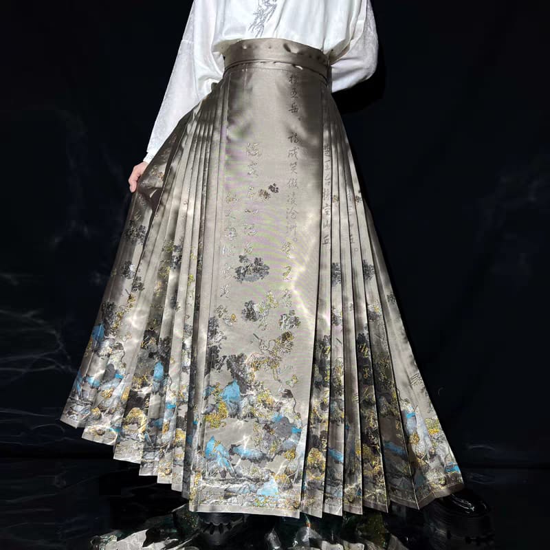 Gold‑Woven Mamian Skirt – Brocade Hanfu Skirt(single skirt)