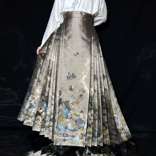 Gold‑Woven Mamian Skirt – Brocade Hanfu Skirt(single skirt)