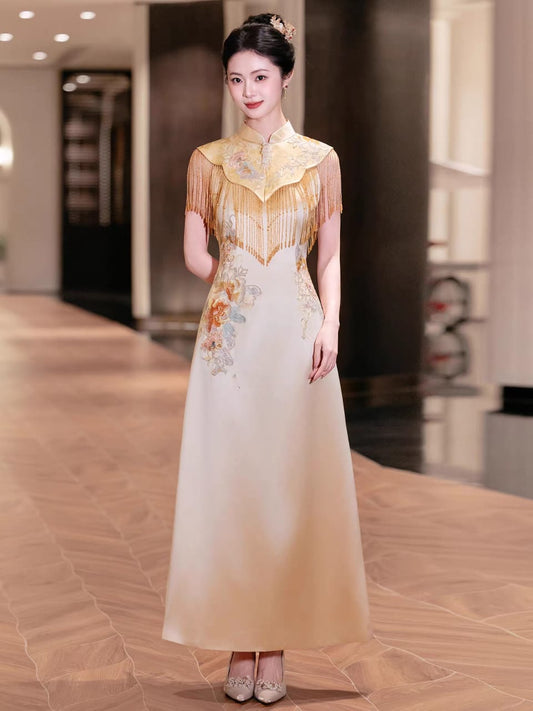 Gold Wedding Reception Qipao for Bride