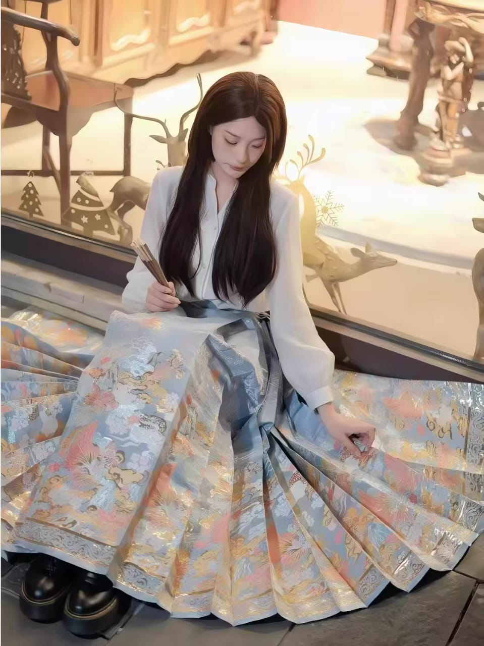 Gold‑Woven Mamian Skirt – Brocade Hanfu Skirt(single skirt)