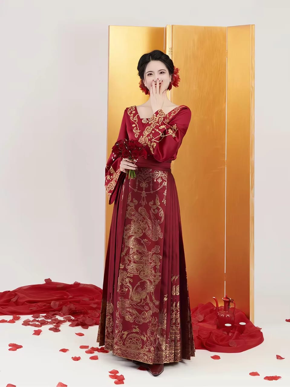 Mamian Skirt Wedding Reception Dress – Neo-Chinese Style Bridal Gown(Pre order 30days)