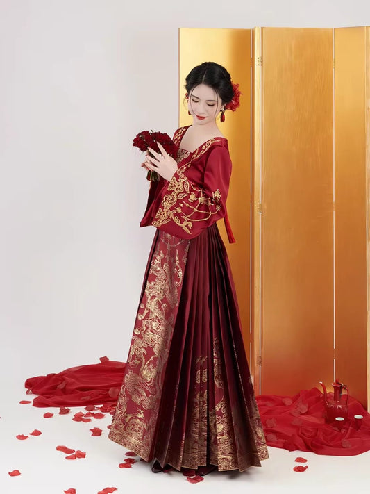 Mamian Skirt Wedding Reception Dress – Neo-Chinese Style Bridal Gown(Pre order 30days)