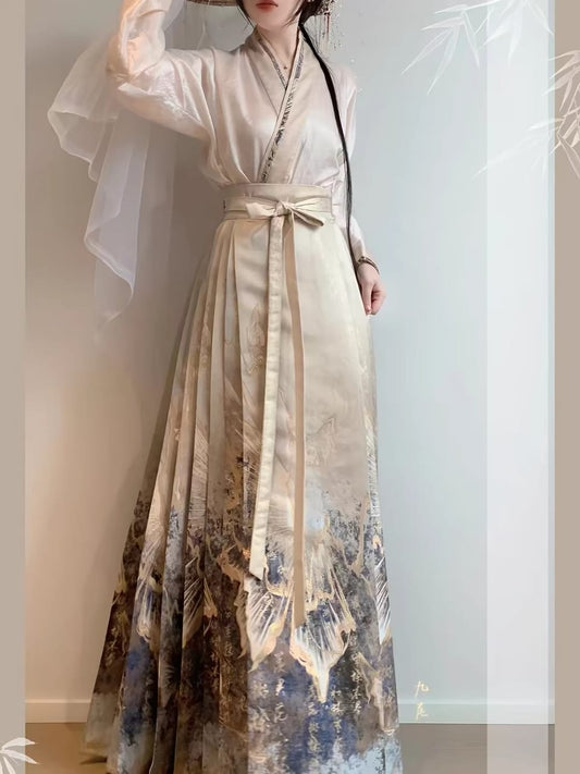Gold‑Woven Mamian Skirt – Brocade Hanfu Skirt(single skirt)