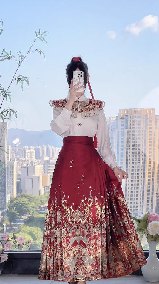 Mamian Skirt – Ming Dynasty Style New Chinese Style Woven Gold Imitation Brocade Mamian Skirt