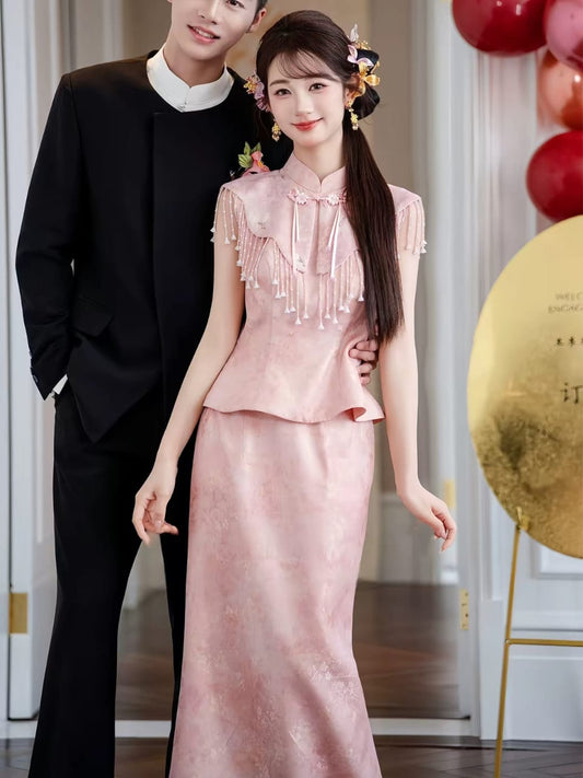 Pink Modern-Traditional Qipao – Engagement Gown