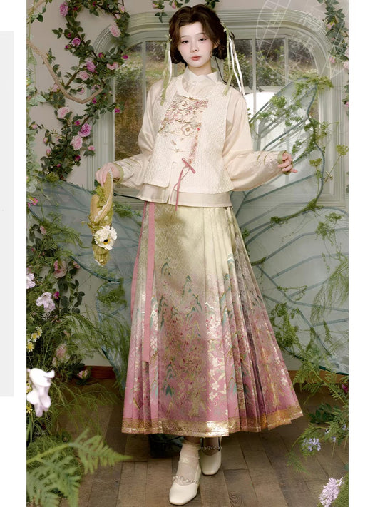 Gold‑Woven Mamian Skirt – Brocade Hanfu Skirt(single skirt)