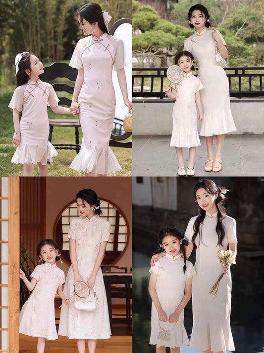 Mother and daughter in cheongsams