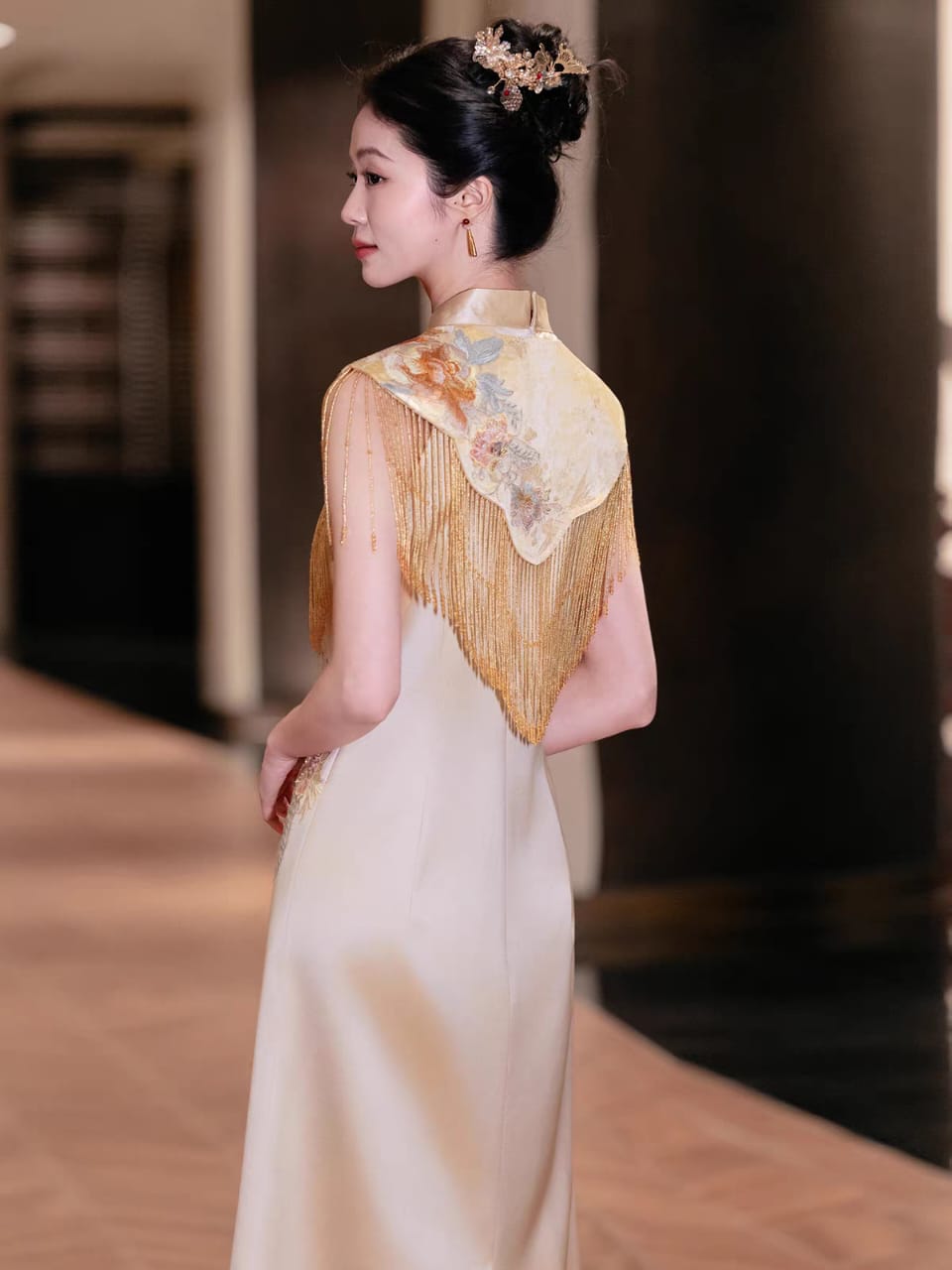 Gold Wedding Reception Qipao for Bride