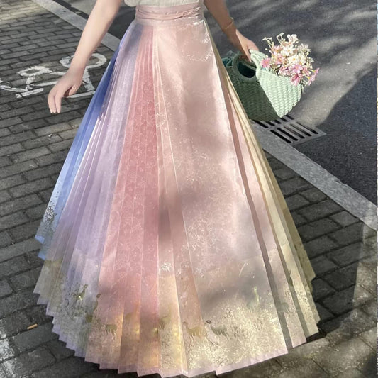 Rainbow Mamian Skirt – Woven with Gold Thread in Twelve Colors (Single Skirt)