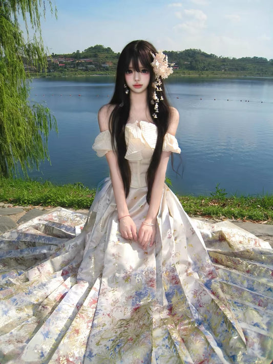 Gold‑Woven Mamian Skirt – Brocade Hanfu Skirt(single skirt)