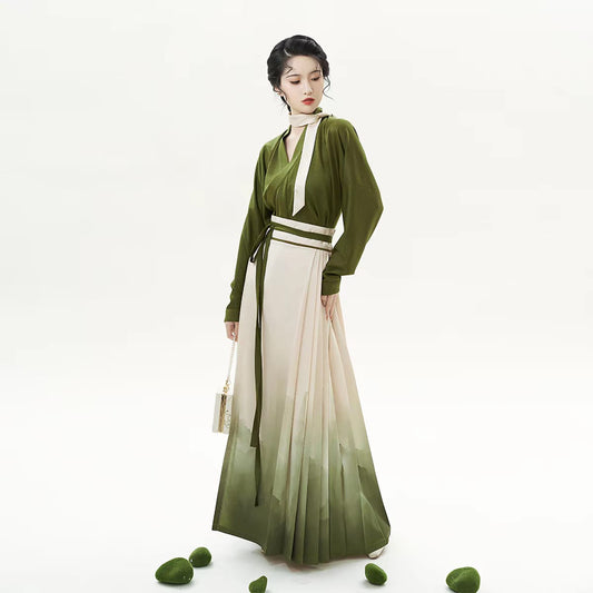 Ming-Style Hanfu Cross-Collar Narrow Sleeve Mamian Skirt Set – Original Design, Everyday Wear(Pre order 30days)