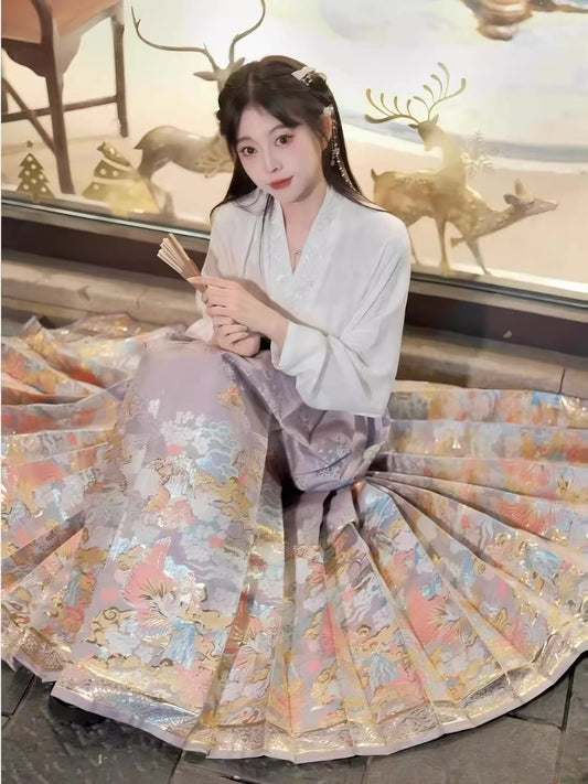 Gold‑Woven Mamian Skirt – Brocade Hanfu Skirt(single skirt)