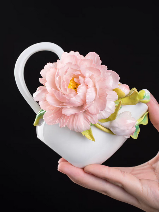 Handmade Ceramic Peony Flower Cup – Traditional Oriental Clay