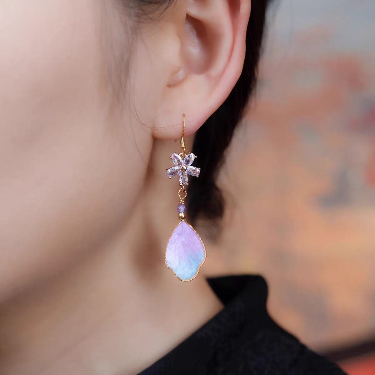 Chinese Ronghua Flower Earrings | Traditional Chinese Handmade Floral Earrings | Elegant Cultural Gift