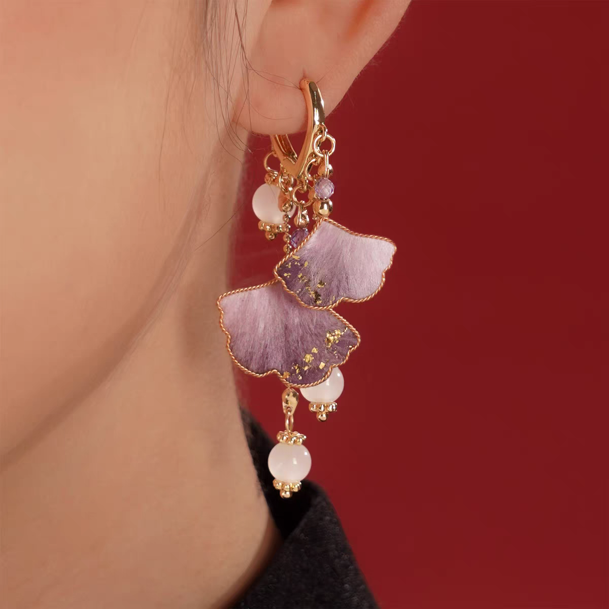 Chinese Ronghua Flower Earrings | Traditional Chinese Handmade Floral Earrings | Elegant Cultural Gift