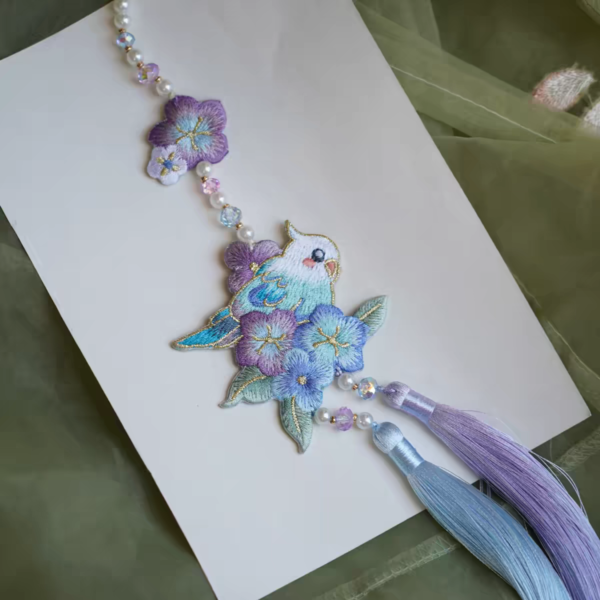Blue Parrot Double-Sided Embroidery Tassel Pendant – Hanfu Jinbu