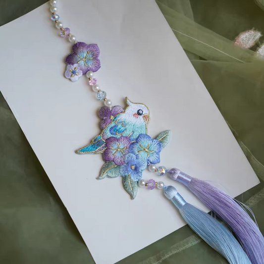 Blue Parrot Double-Sided Embroidery Tassel Pendant – Hanfu Jinbu