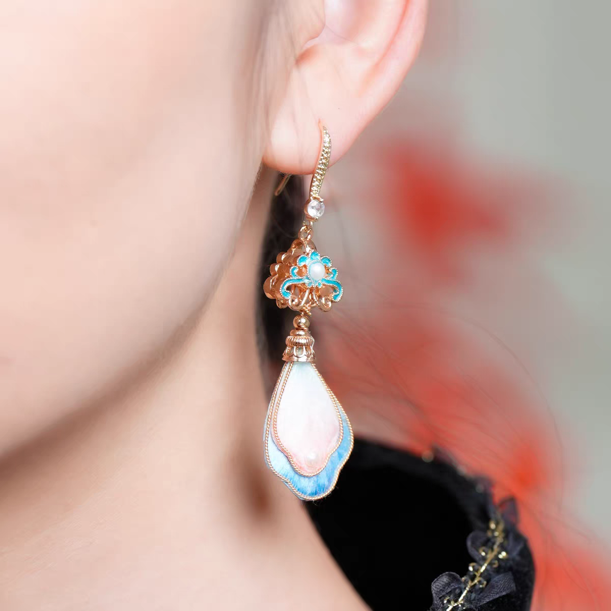 Chinese Ronghua Flower Earrings | Traditional Chinese Handmade Floral Earrings | Elegant Cultural Gift