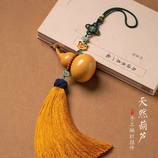 Original natural gourd pendant, home decor, interior ornament, yellow tassel, car rearview mirror pendant, gift.