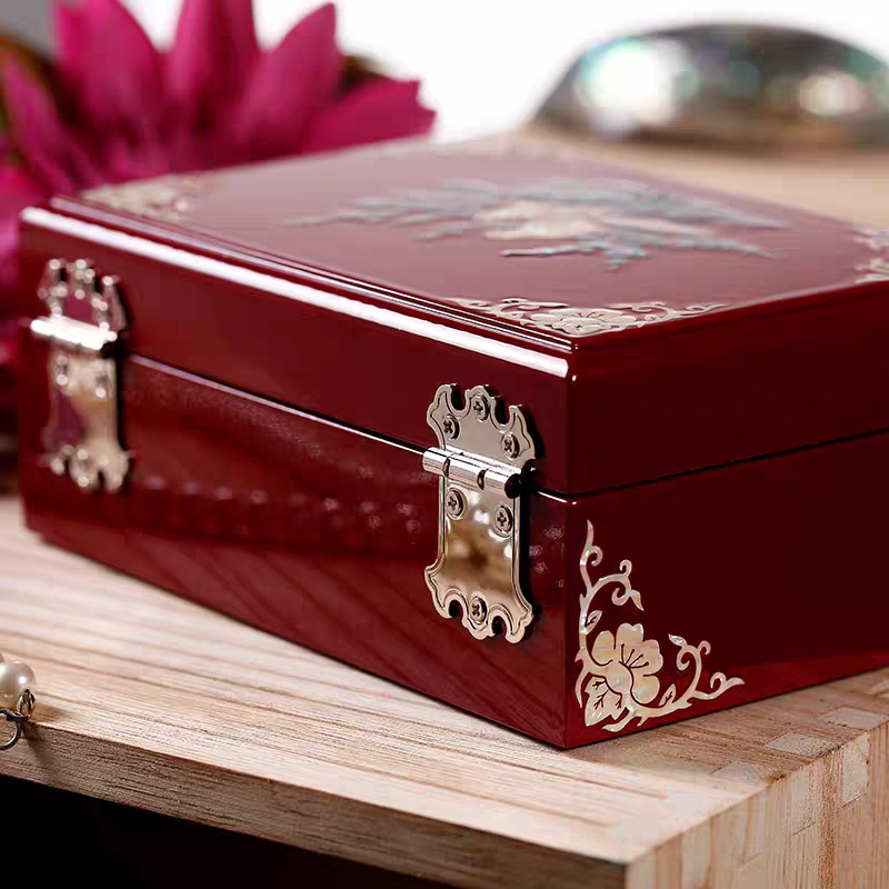 Mother-of-Pearl Inlay Jewelry Box – Handmade Lacquerware, Perfect Wedding Gift for Her