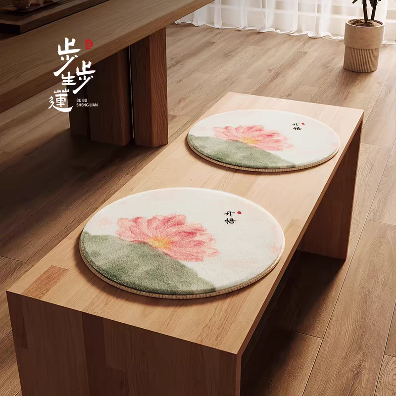 新中式荷叶圆形坐垫椅子垫古风椅垫圆凳子垫屁垫莲花蒲团绿色座垫