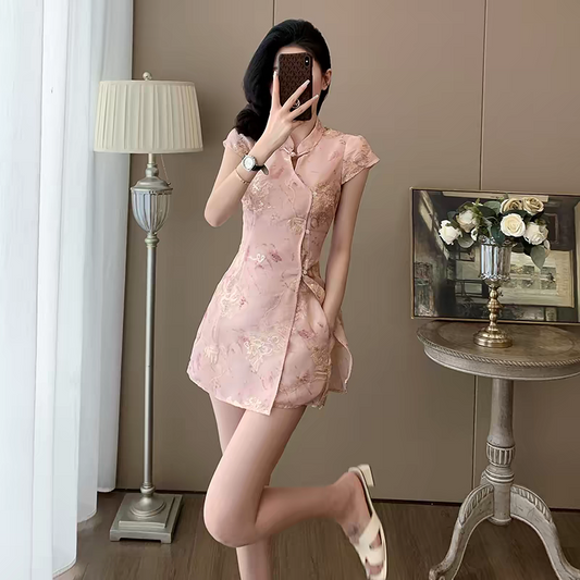 Modern Chinese Cheongsam Two Piece Set – New Chinese Style Outfit | International Shipping Available 新中式旗袍裤装两件套S-XL