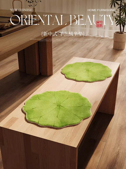 新中式荷叶圆形坐垫椅子垫古风椅垫圆凳子垫屁垫莲花蒲团绿色座垫