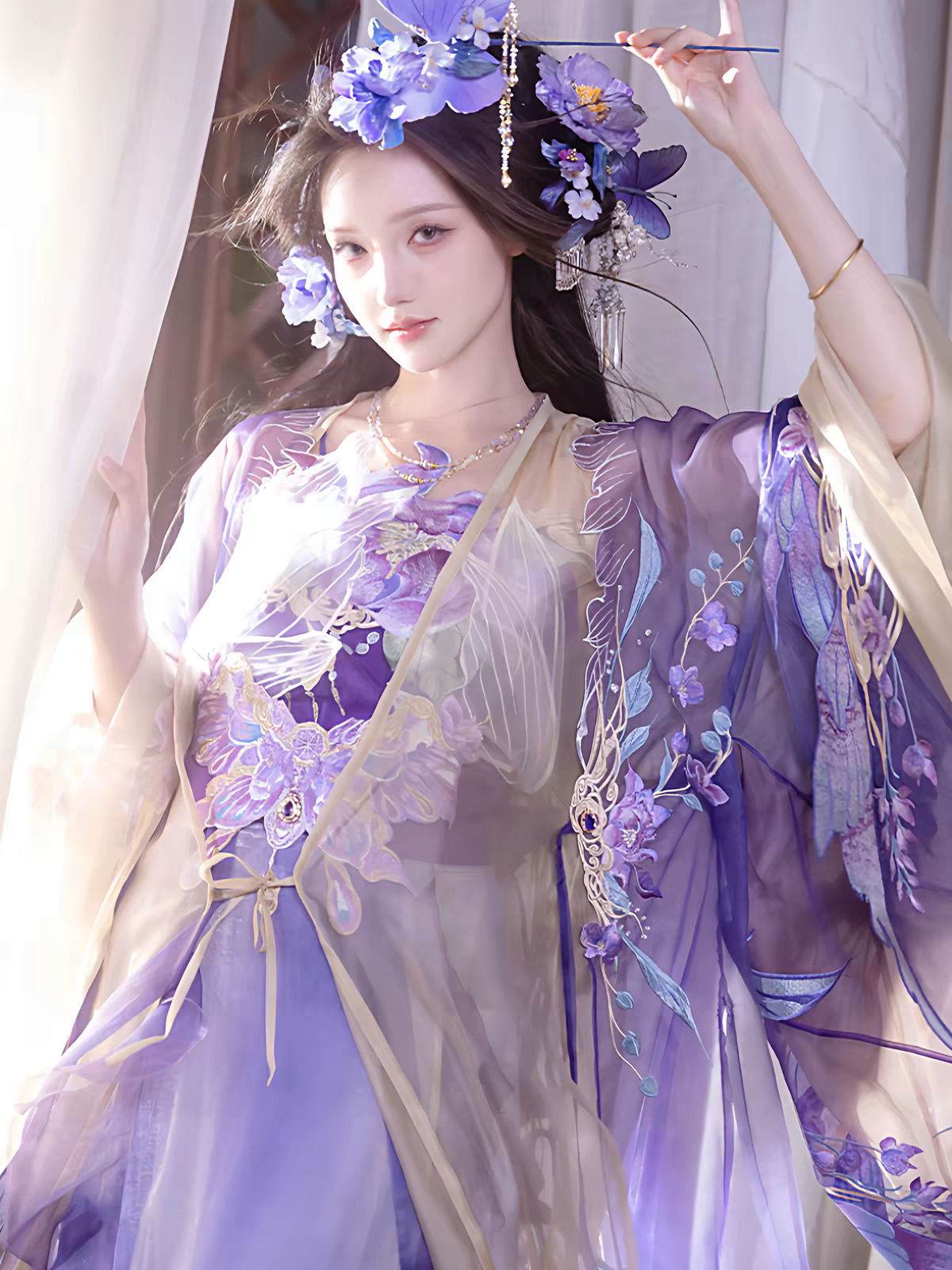 Song-Style Hanfu Women's Set – Heavy Embroidered Large-Sleeve Robe, Camisole & High-Waist Pleated Skirt
