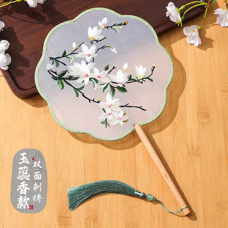 Embroidered round fan