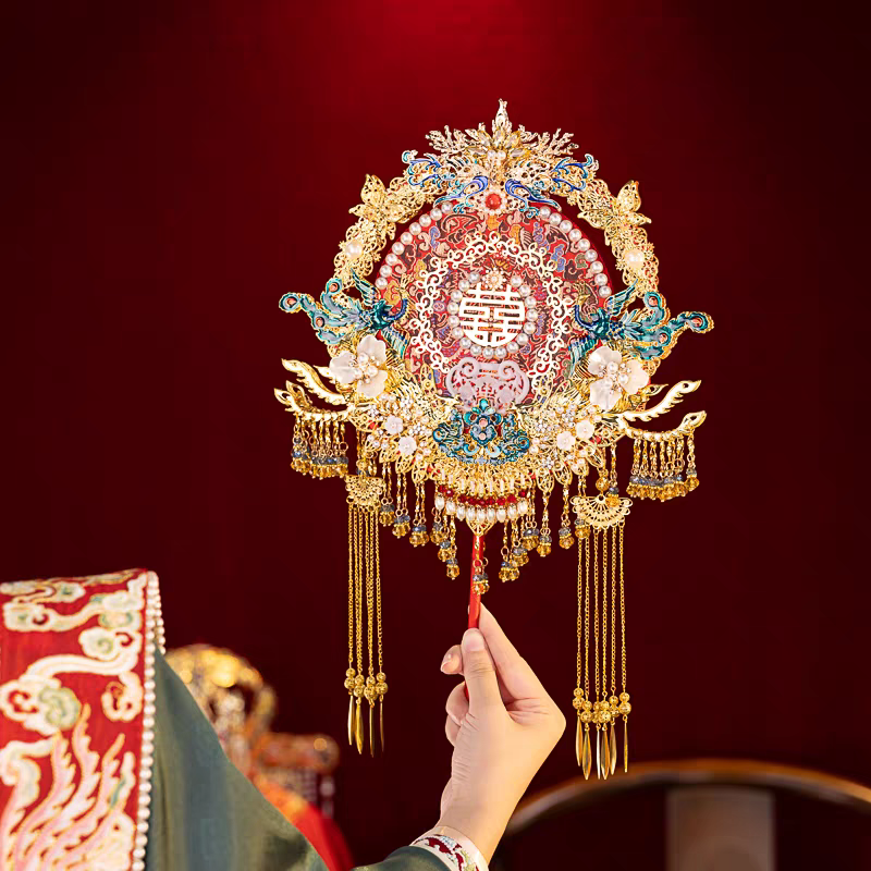 Double Happiness Wedding Fan – Traditional Chinese Bridal Fan, Perfect for Gifting